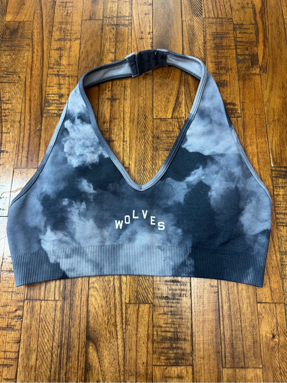 Darc Sport Tie-Dye Gray & Black 'Wolves' Halter Sports Bra
